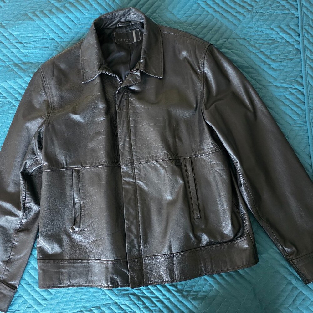 Ted Baker men's classic black leather jacket Sz 5 (large)